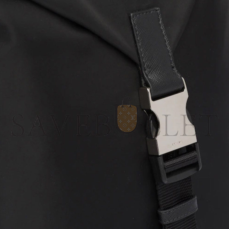 Pra*a black re-nylon and saffiano leather backpack 2vz028 (43*29*16cm)